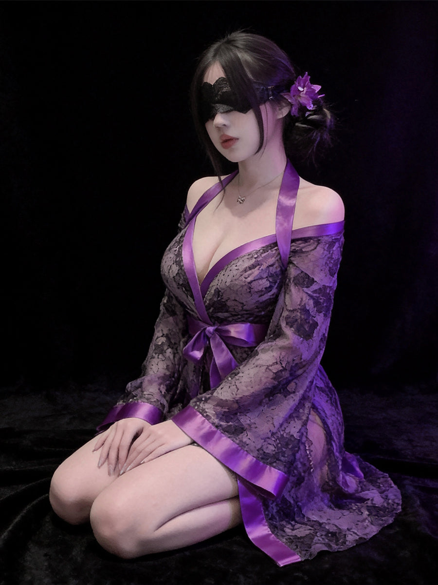Purple Lace Kimono Costume Set