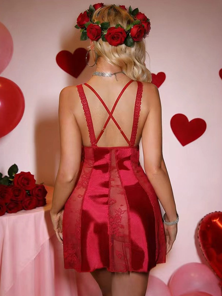 Romantic Lace & Satin Babydoll Nightgown