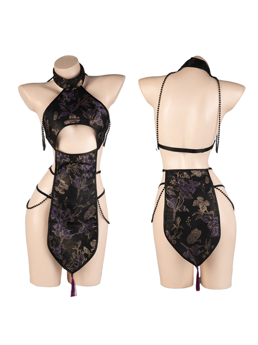 Beaded Cutout Cheongsam Lingerie Costume