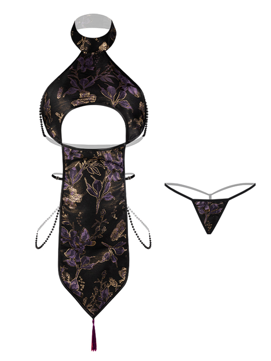 Beaded Cutout Cheongsam Lingerie Costume