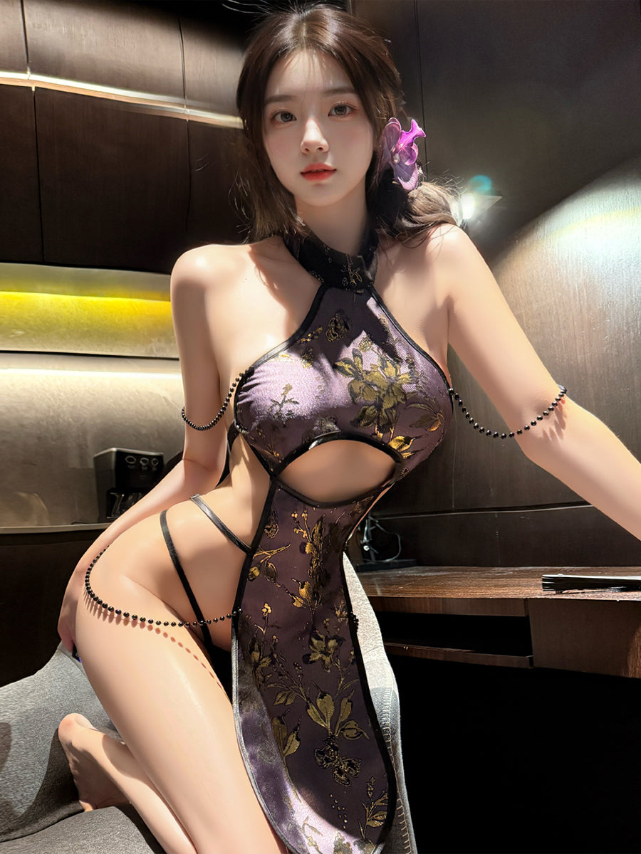 Beaded Cutout Cheongsam Lingerie Costume