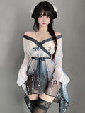 Chinese Calligraphy Kimono Robe Lingerie Set