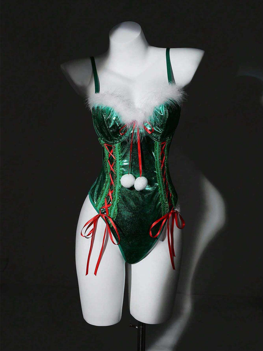 Green Metallic Xmas Elf Bodysuit Lingerie