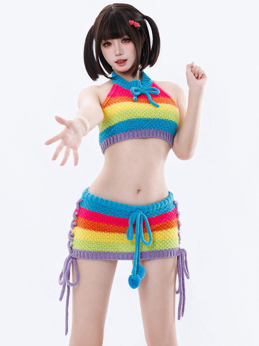 Rainbow Knit Halter Two-Piece Set