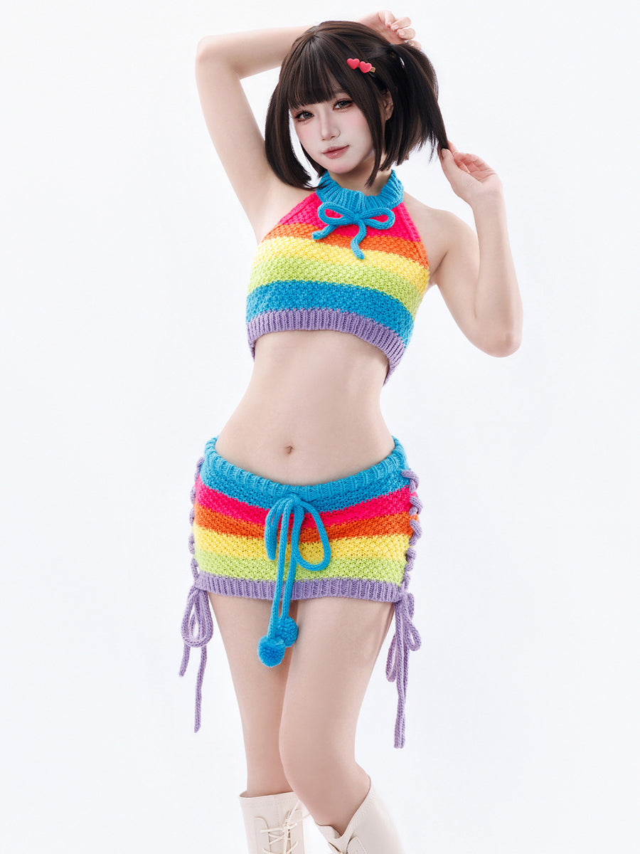 Rainbow Knit Halter Two-Piece Set