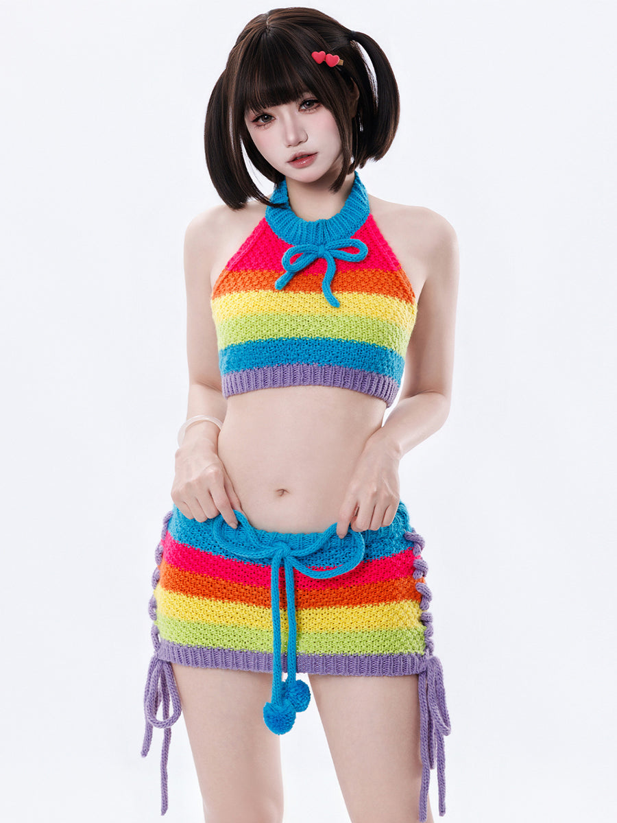 Rainbow Knit Halter Two-Piece Set