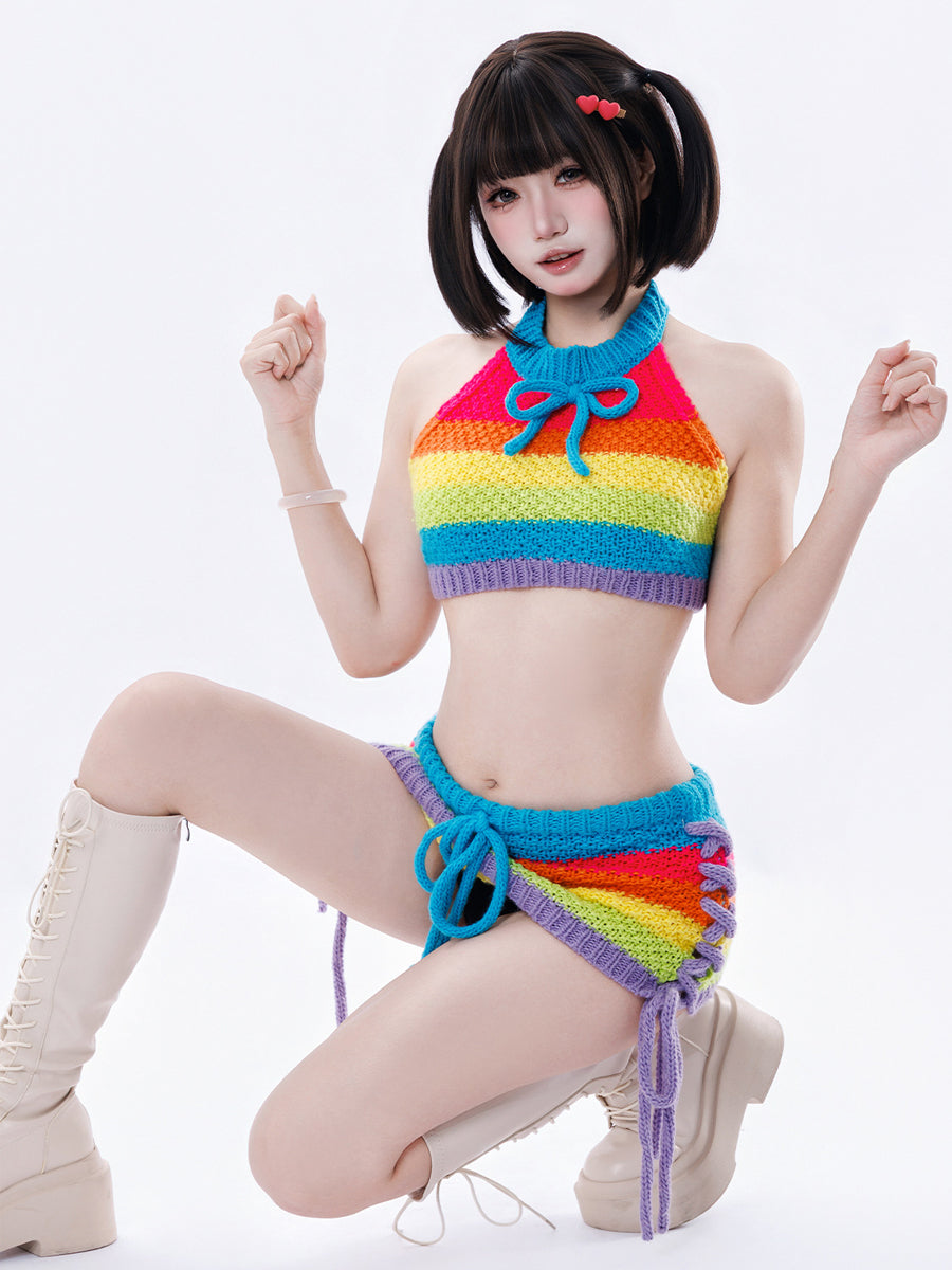 Rainbow Knit Halter Two-Piece Set