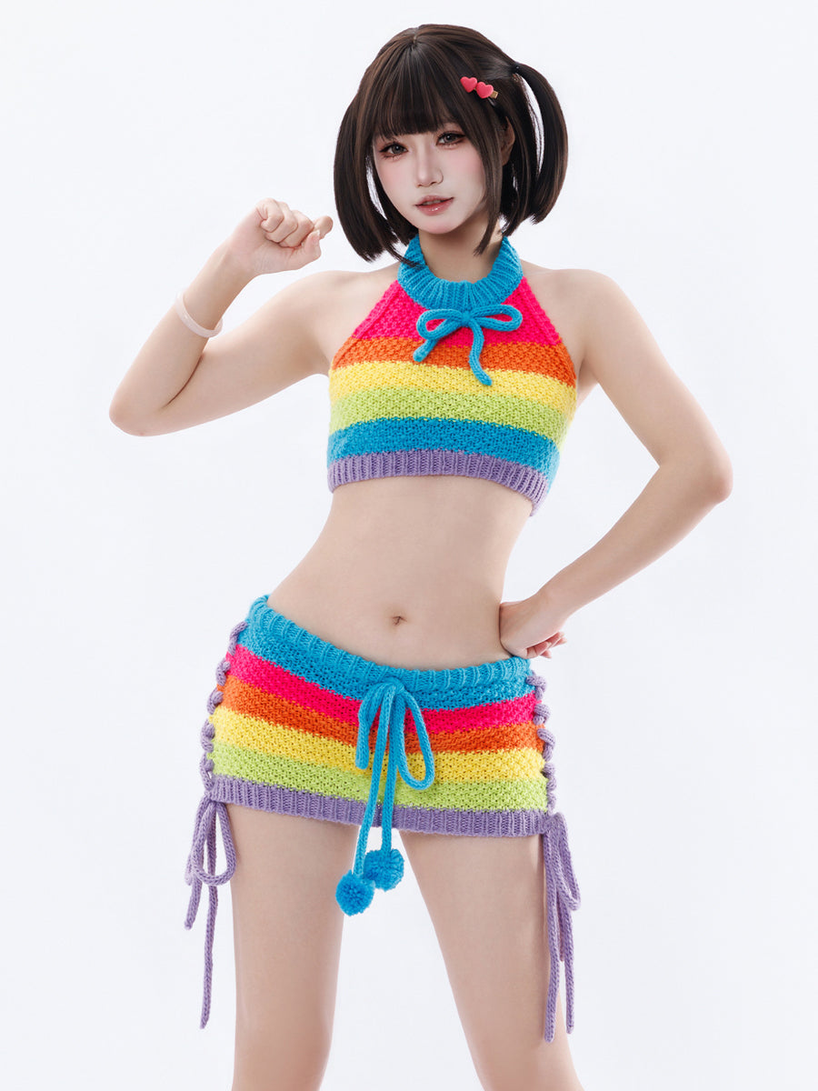Rainbow Knit Halter Two-Piece Set