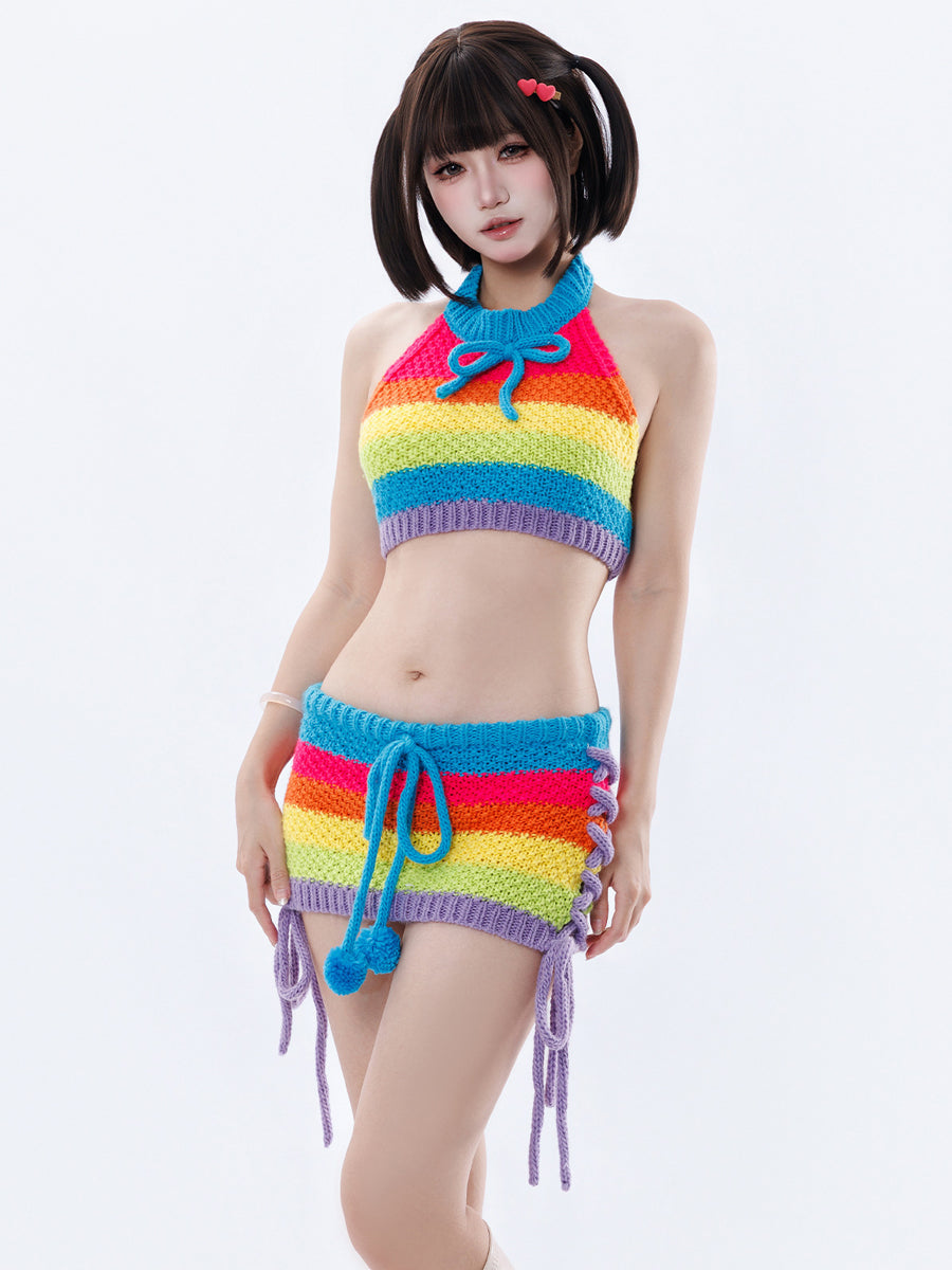 Rainbow Knit Halter Two-Piece Set