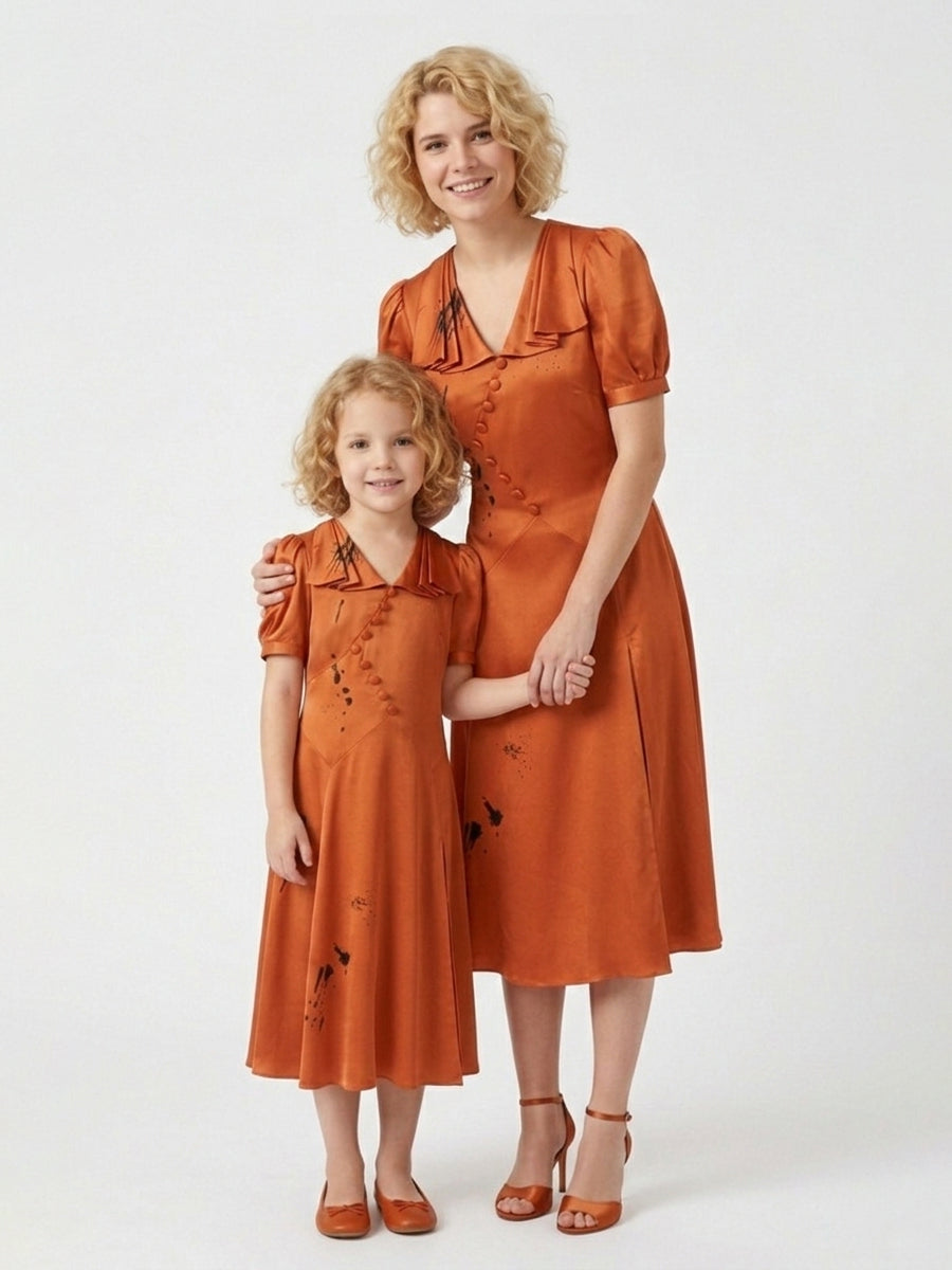Noir Bride Splatter Satin Dress for Kids and Women