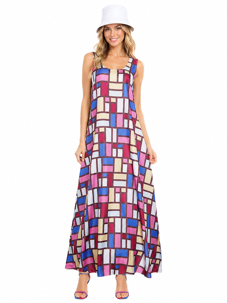 Geometric Print Sleeveless Maxi Dress Set for Women and Girls