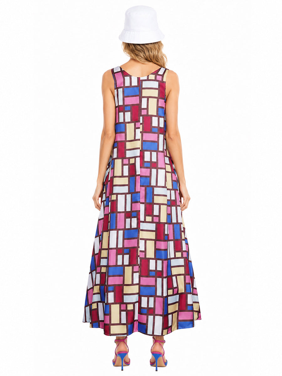 Geometric Print Sleeveless Maxi Dress Set for Women and Girls