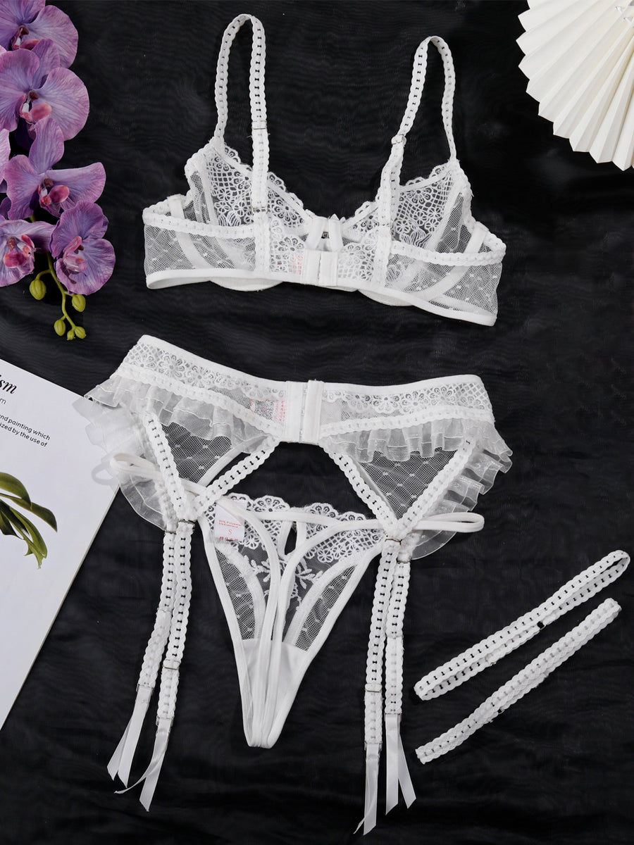 4-Piece Bridal Lace Lingerie Set with Garter Belt