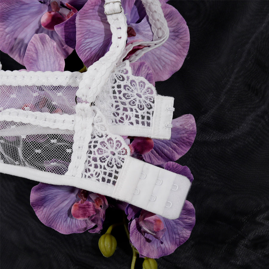 4-Piece Bridal Lace Lingerie Set with Garter Belt
