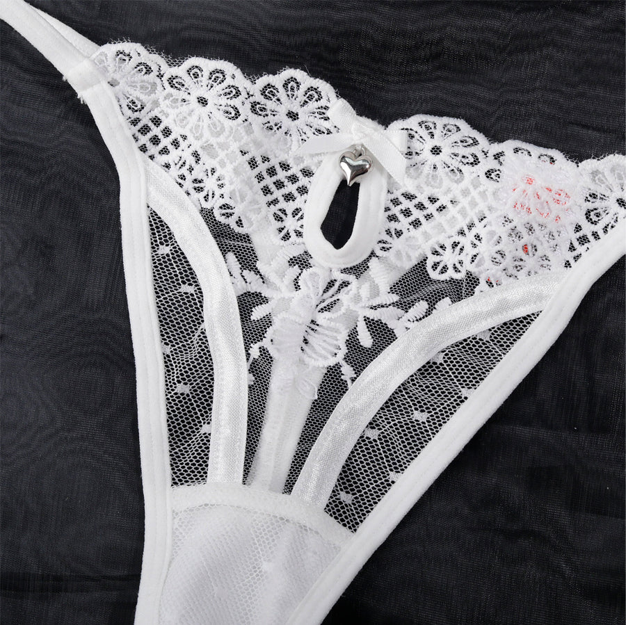 4-Piece Bridal Lace Lingerie Set with Garter Belt