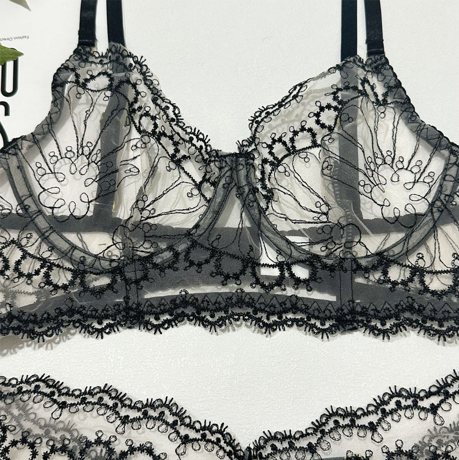 Midnight Flora Embroidery 3-Piece Lingerie Set