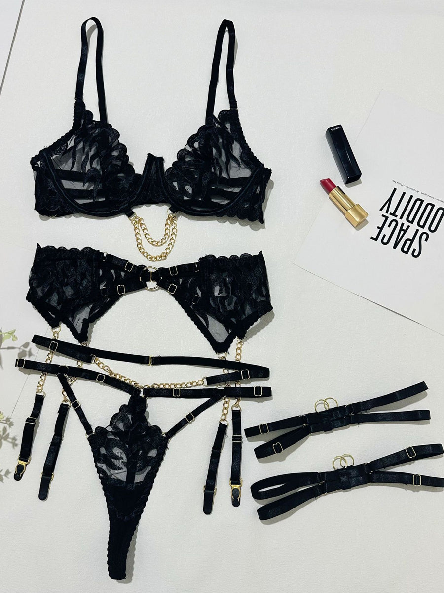 4-Piece Flame Embroidery Bra Set