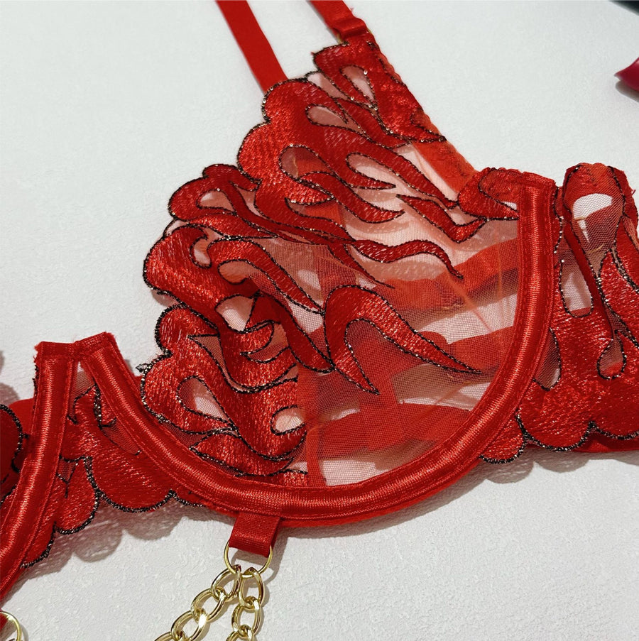 4-Piece Flame Embroidery Bra Set
